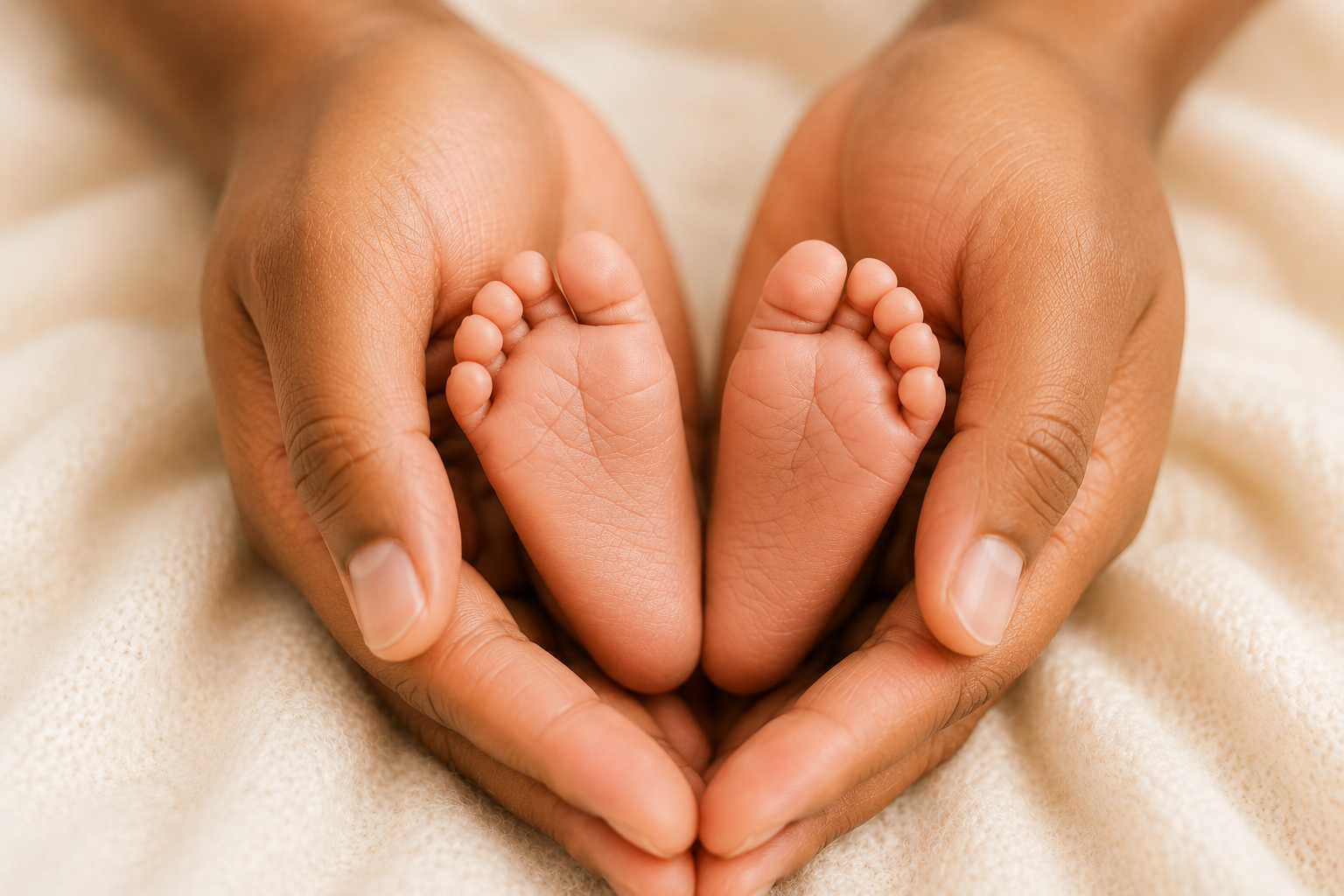 Baby feet in hands